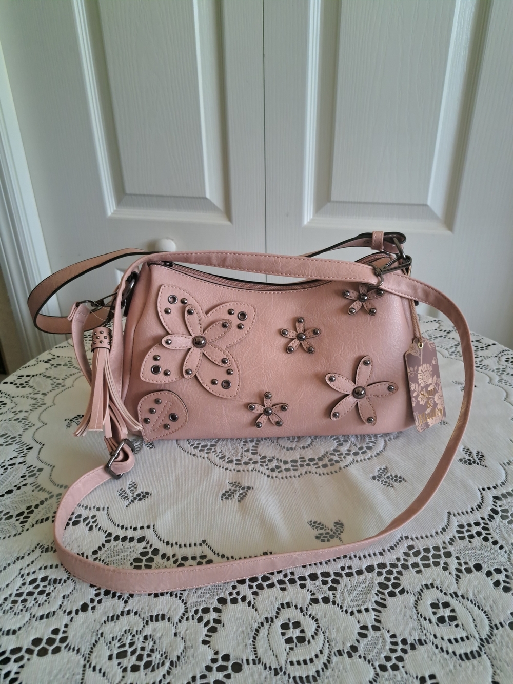 Blush Floral Studded Crossbody Bag - Picture 7 of 7